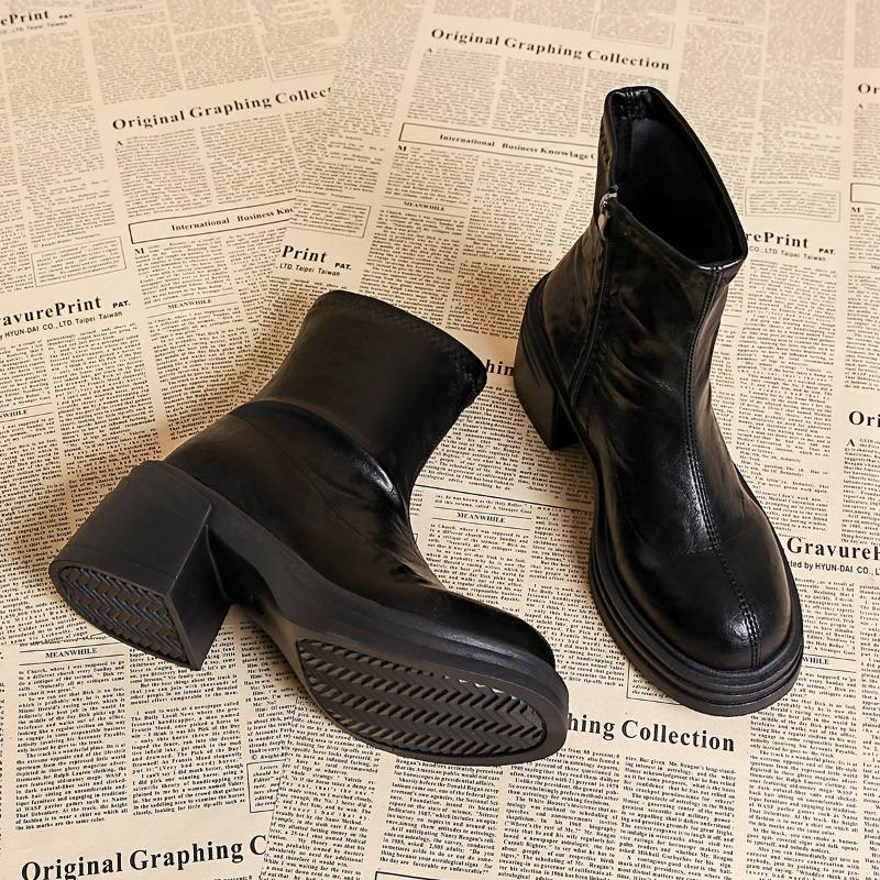 Autumn Winter Fleece Lined Women Ankle Boots Fashion Thick High Heels Dress Shoes Modern Warm Cotton Short Botas Para Mujer