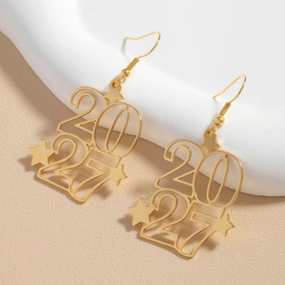 Hollowed-out Fashion 2027 Digital Earrings Elegant Stud Earrings New Year Party