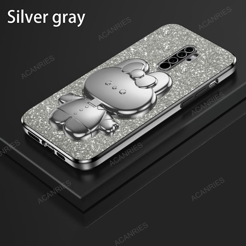 Cute 3D Rabbit Makeup Mirror Stand Plating Soft Case For Xiaomi Redmi Note 8 Pro 2021 Protect Glitter Back Cover On Note8 8pro