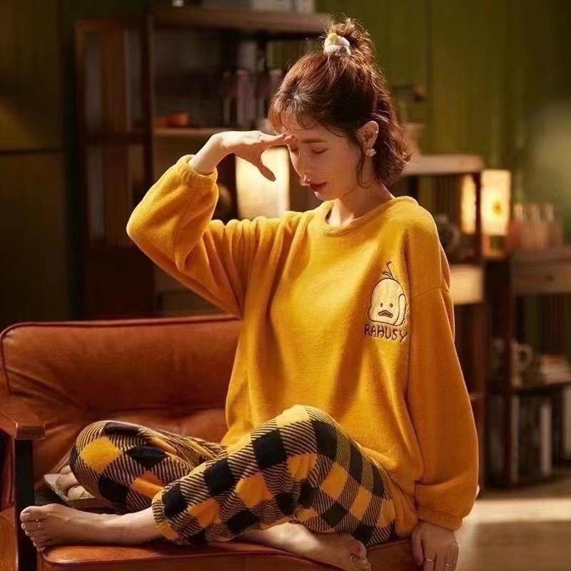 

Женский осенне-зимний свободный пуловер из тонкого бархата с утолщенной отделкой, теплая верхняя одежда с круглым вырезом + широкие брюки, домашняя одежда, комплект из двух предметов XXS