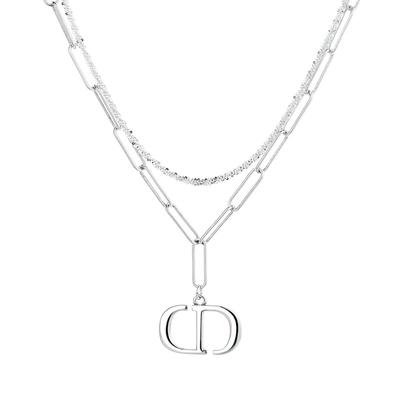 S925 Sterling Silber Funkelnde Fee Doppel Buchstaben CD Halskette Dame Temperament Licht Luxus Stil Wilden Schlüsselbein Kette