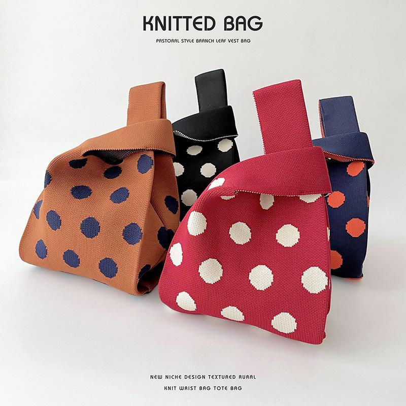New Cross-Color Polka Dot Knit Shoulder Tote - Large Capacity Women's Handbag