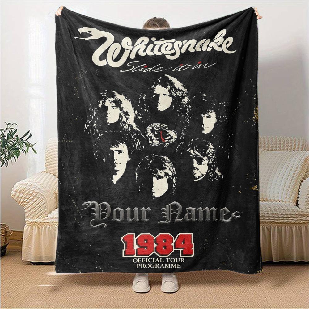 Name Custom WHITESNAKE Print Flannel Blanket High Quality Warm Comfortable Cover for All Seasons Perfect for Gifts Home Decor