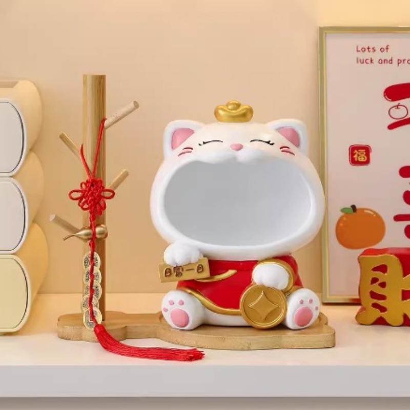 Creative Fine Design Wealth and Wealthy Cat Entrance Key Storage Home Housewarming Gift Resin Craft Tabletop Decoration