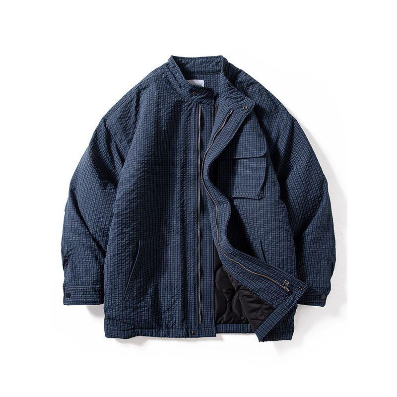 Fall and Winter New Arrival Windproof Waterproof Mechanical Style Puffer Jacket Japanese Style Retro Plaid Stand Collar Workwear Cotton-Padded Coat