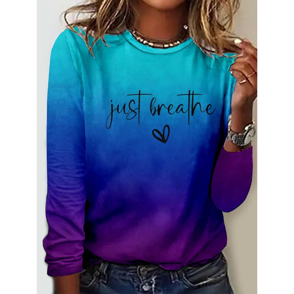 

Футболка с длинными рукавами в стиле тай-дай с градиентным принтом, женская, с круглым вырезом, свободная одежда, пуловер с буквенным принтом, модная уличная одежда 8XL