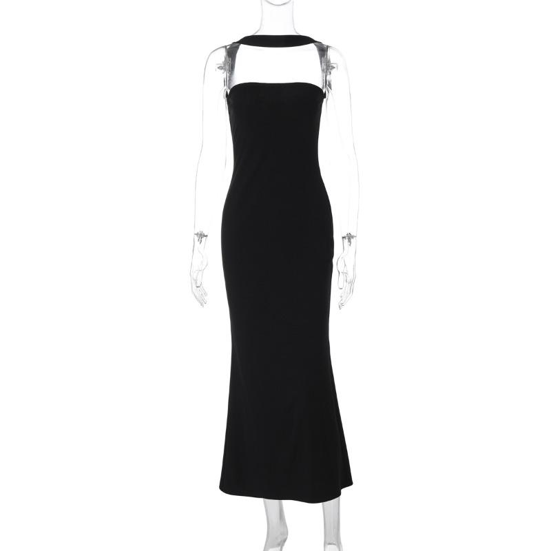 Haut Bandeau Femme Col Une Ligne Tempérament Français Dos Nu Ouverture Col Robe Moulante Fente Hanche