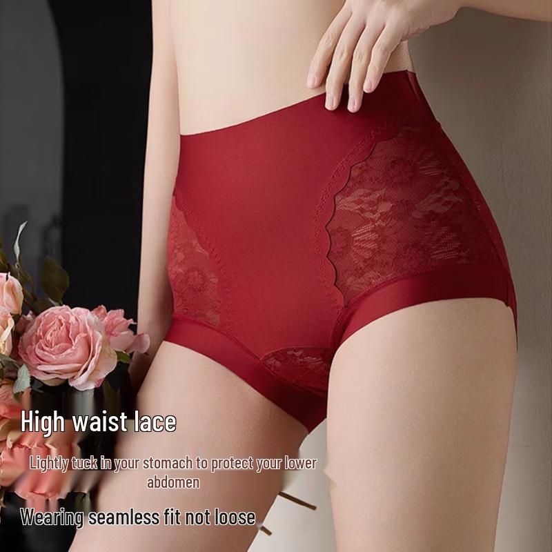 Yalu Women's High-Waist Lace Tummy Control Red Panties (2-Pack)