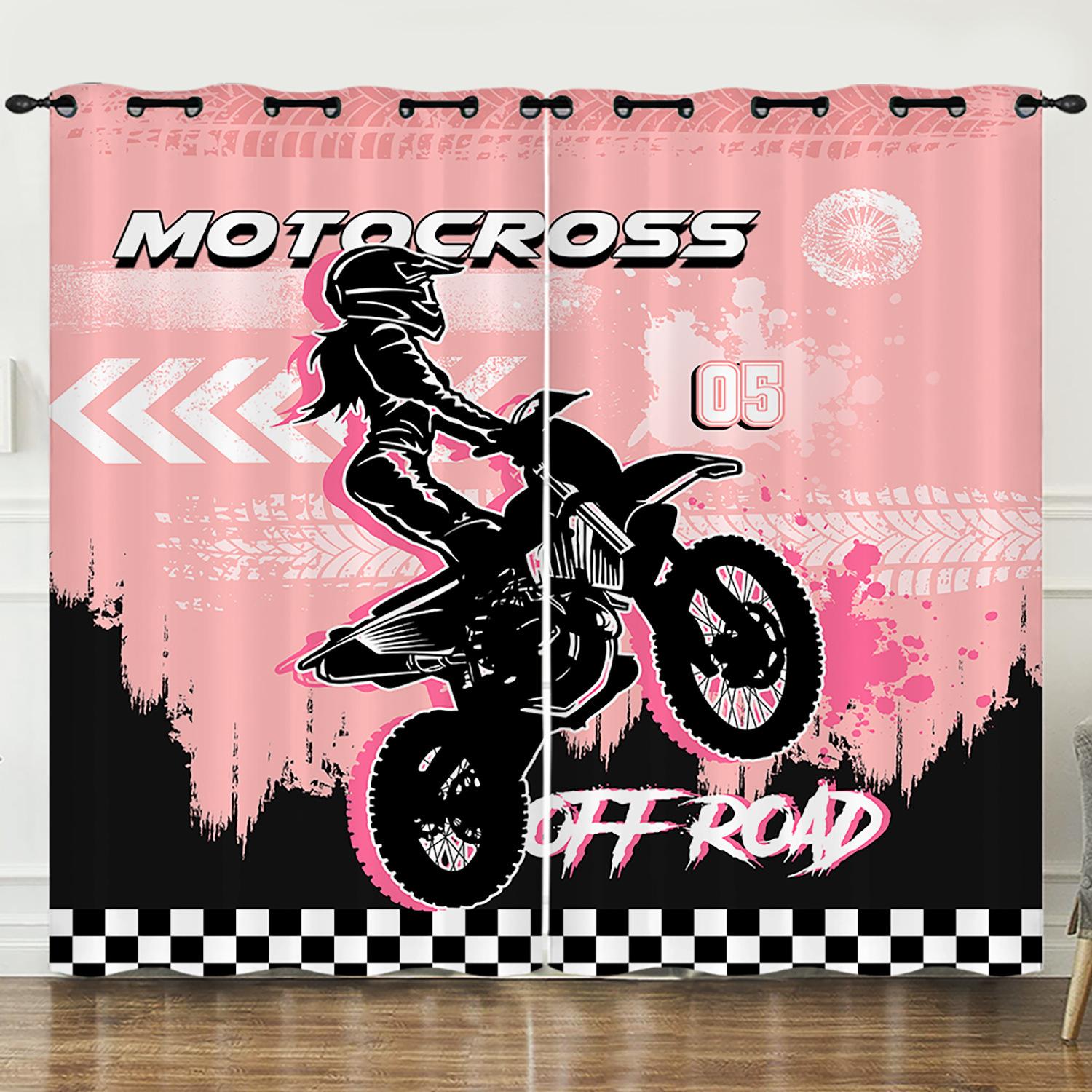

Curtain Racing Game Motorcycle 3D Digital Printing Blackout Curtain Punching 2pcs*97cm*114cm*2