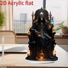 2D Flat Print, Home Decoration Ornaments, Vintage Style Acrylic Reaper Statue with Base, Skull and Flame Design, Home and Office Decoration
