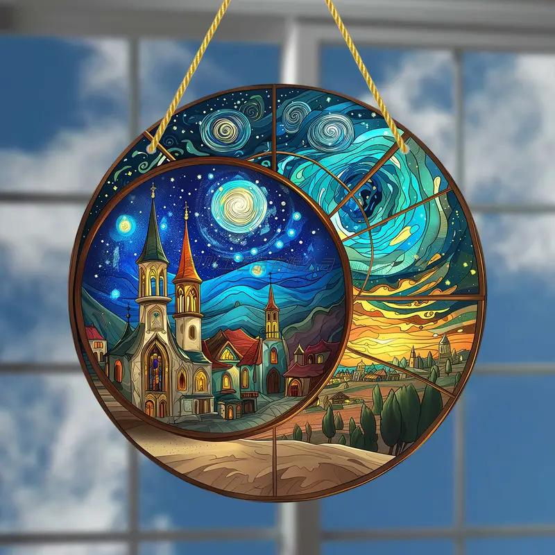 Ramadan Eid Acrylic Hanging Ornament Colorful Circular Islamic Decor for Home Garden Outdoor Eid al Fitr Mubarak Festival Gift