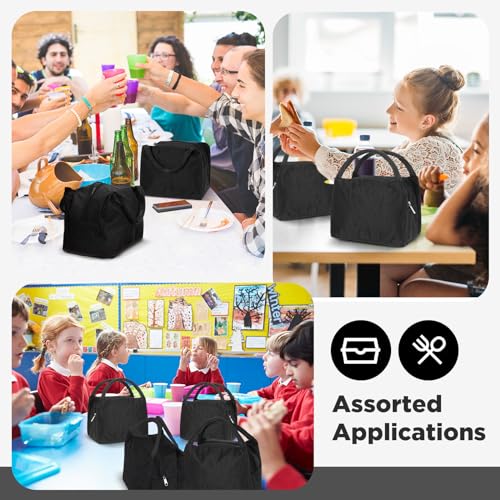 Insulated Lunch Bag Black 23x13x19cm Portable Handle Zipper Closure Thermal Cooler Food Container