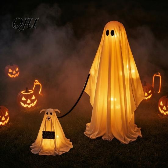 Mysterious Lawn Decorations for Party Halloween Ghost Dog Decoration, Spooky Ornament with LED Lights And Easy Assembly Ornaments Remote Control,