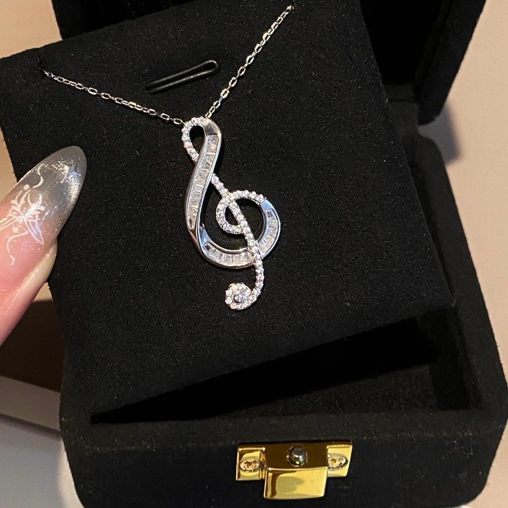 Ladies' Symbol Pendant Necklace Collarbone Chain, Embellished with Synthetic Zircon, Music Jewelry, Elegant Collarbone Chain, Holiday Gift Giving