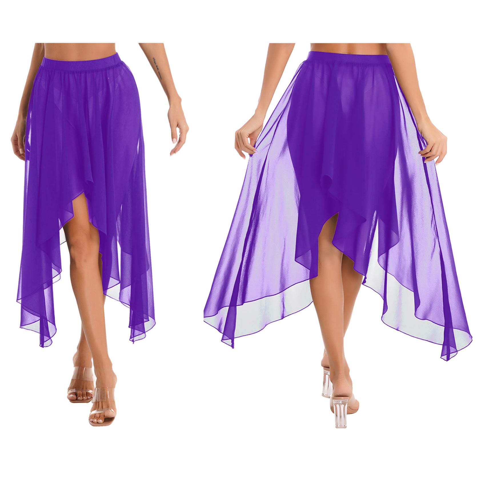 

Женские шифоновые длинные танцевальные юбки с высоким и низким вырезом, лирические танцевальные костюмы, юбки с разрезом по бокам фиолетовый