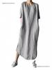 Elegant Solid Color Mid-Calf Round Neck Dress with Short Sleeves and Side Slit