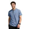 Men Quarter Button T-Shirt Solid Color Short Sleeve Band Collar Summer Tee Loose Fit Tee Shirt with Chest Pocket for Street Holiday Beach