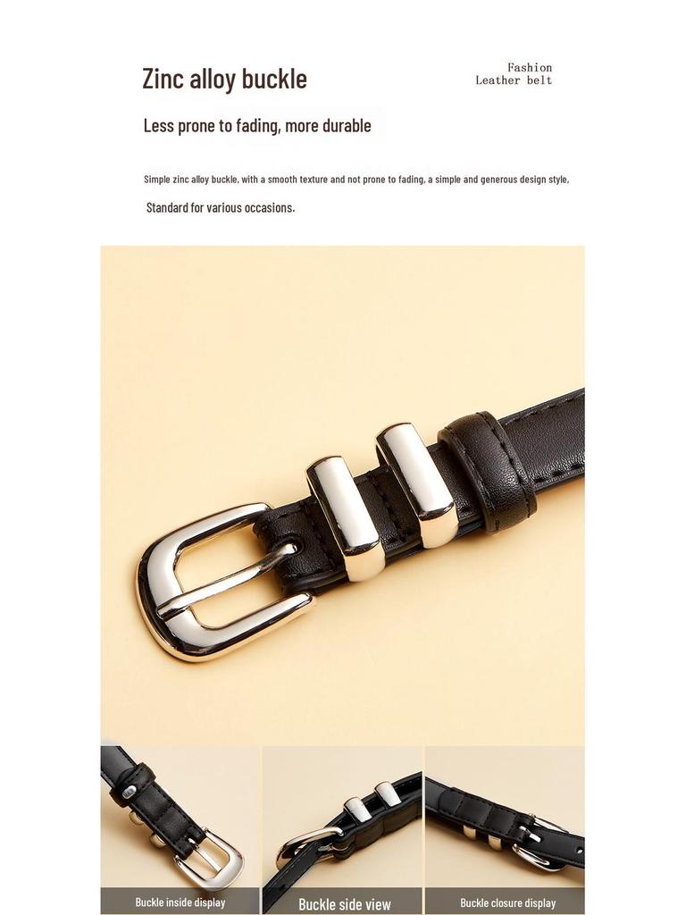 Luxury Women's Classic Cowhide Leather Belt with American Retro Style Pin Buckle