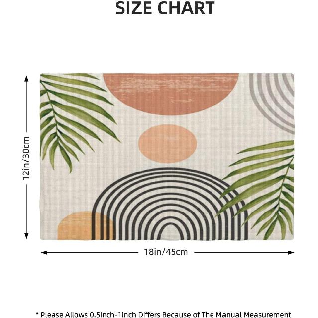 Mid Century Placemats Set of 4, Boho Abstact Sunset Leaf Stripe Decorative Table Mat 12 x 18 Inch Heat Resistant Non Slip Line Fabric Summer Place