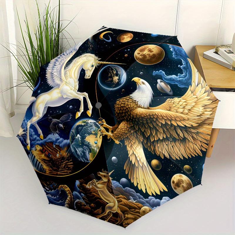 

Unicorn, Eagle Themed Automatic Opening and Closing Fashion umbrella Creative Design Umbrella, Portable Tri fold Small Umbrella for Men an