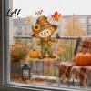 Seasonal Window Decals for Stores 6 Sheets Autumn Harvest Stickers Thanksgiving Cartoon Static Cling Decorations with Party Pumpkins Maple