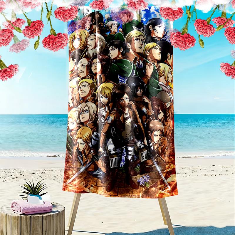 Attack Titan Print Beach Towel, Large Soft Quick Dry Towel for Beach Camping Swimming