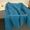 Damen Koreanischer V-Ausschnitt Blauer Strickpullover - Weicher, locker sitzender Herbst/Winter Pullover.