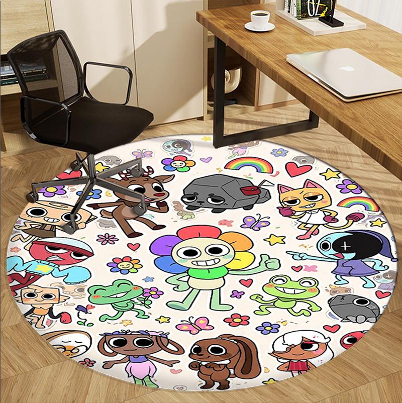 Dandy's World Pattern Round Rug, Indoor/Outdoor Mat, for Picnic, Gameroom, Bedroom, Office, Living Room, Home Decor Carpet, Birthday Gift