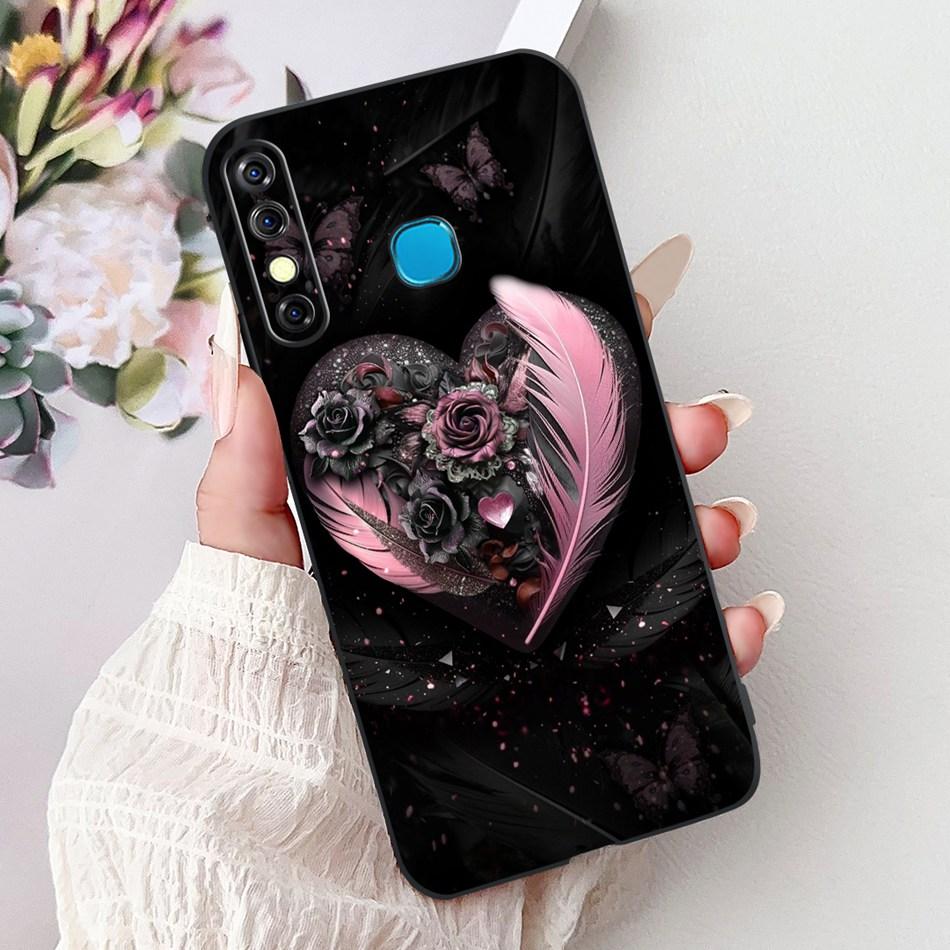For Infinix Hot 8 Phone Case Hot 8 Lite Hot8 X650 X650C X650B X650D Elegant Floral Cat Pattern Black Silicone Soft TPU Cases