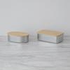 Nonoji Stainless Steel Lunch Microwave and Dishwasher Stylish and with Natural Wood Silver Box, Oval, Safe, Simple, Lid,