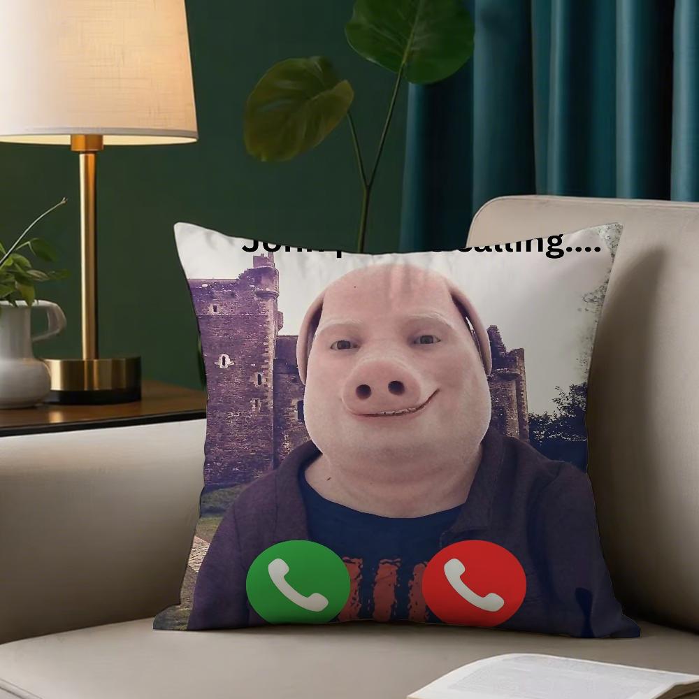 Panika Chen Unisex John Pork Is Calling Pillow Case Square Pillowcase Double-Sided Printing Short Plush Sofa Cushion Bedroom Bedside Pillowcover