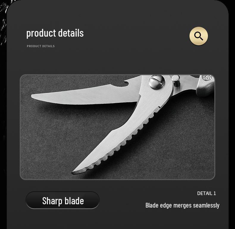 Heavy-Duty Stainless Steel Kitchen Scissors - Multi-Functional for Fish and Bone Cutting