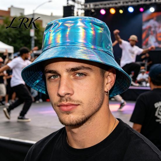 Three-dimensional Bucket Hat Hat, Three-Dimensional Wide Brim Fisherman Waterproof Imitation Leather Cool Metallic Deep Barrel Shine Sun Stage