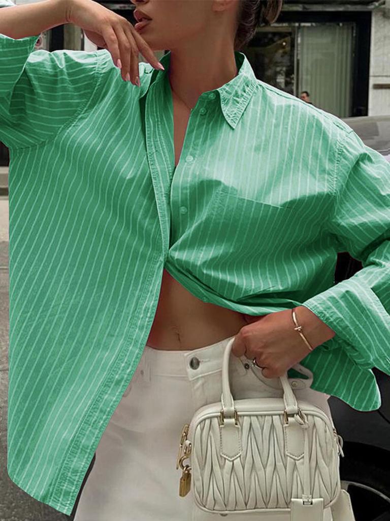 Summer 2025 Women's Casual Striped Long-Sleeve Shirt