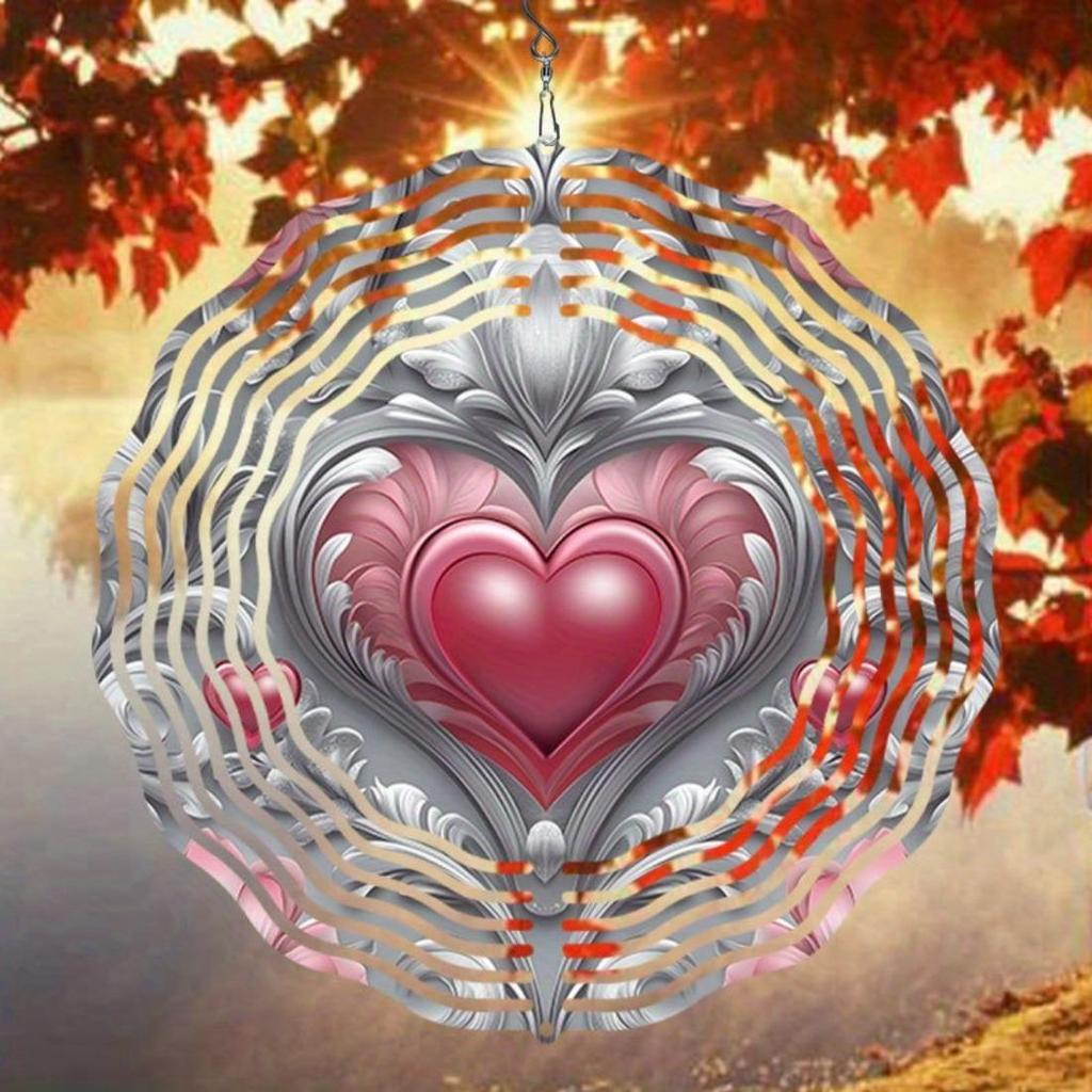 Happy Mother'S Day Mandala Wind Chime - Elegant Heart Design with Pink & White Accents, Metal Hanging Decor for Garden