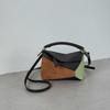 Leather Handmade Beeswax Line Geometric Bag Niche Light Luxury Pillow Bag Trend Splicing Shoulder Messenger Bag Women's Small Square Bag