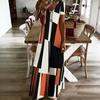 Women Plus Size V Neck Short Sleeve Geometric Printed Straight Long Dress