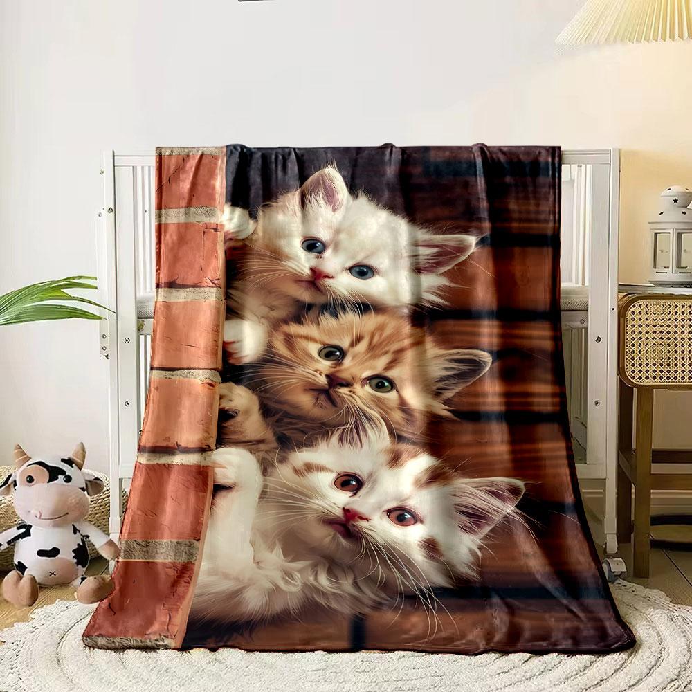 Adorable Plush Cat Print Blanket bedroom Blanket for Livingroom Couch lunch break Soft throw for Friend's festival Gift