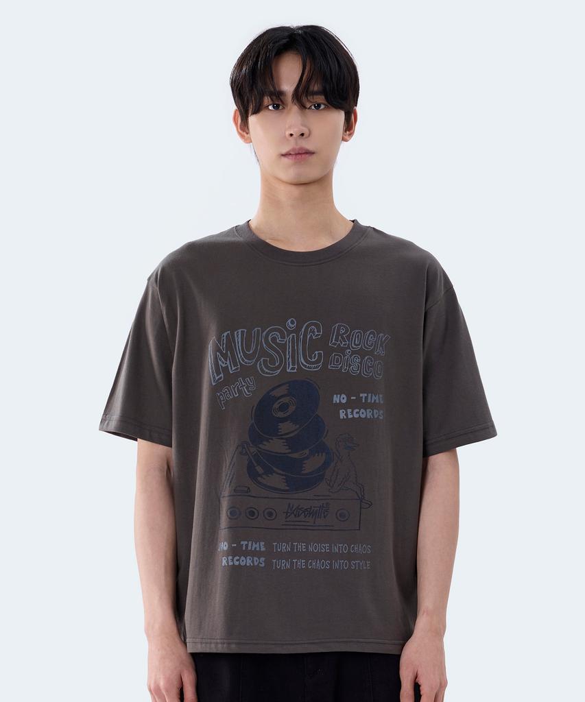 Yosemiti Music Pop Print Short Sleeve T-Shirt Charcoal Yt-3Y18