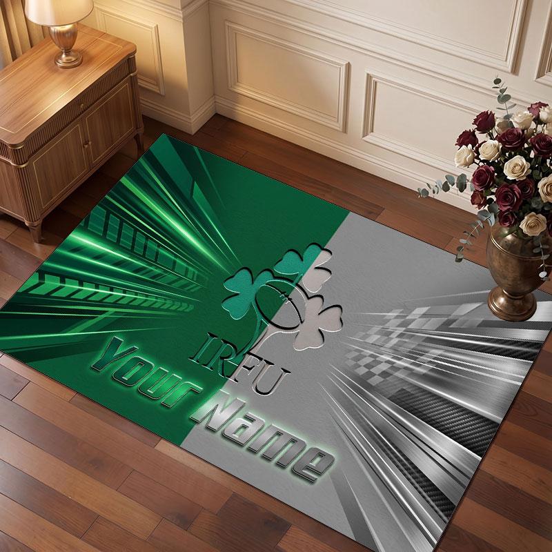 Ireland Rugby Personalized Crystal Velvet Carpet, Customized Name Text Soft Anti‑Slip Rug for Living Room Bedroom