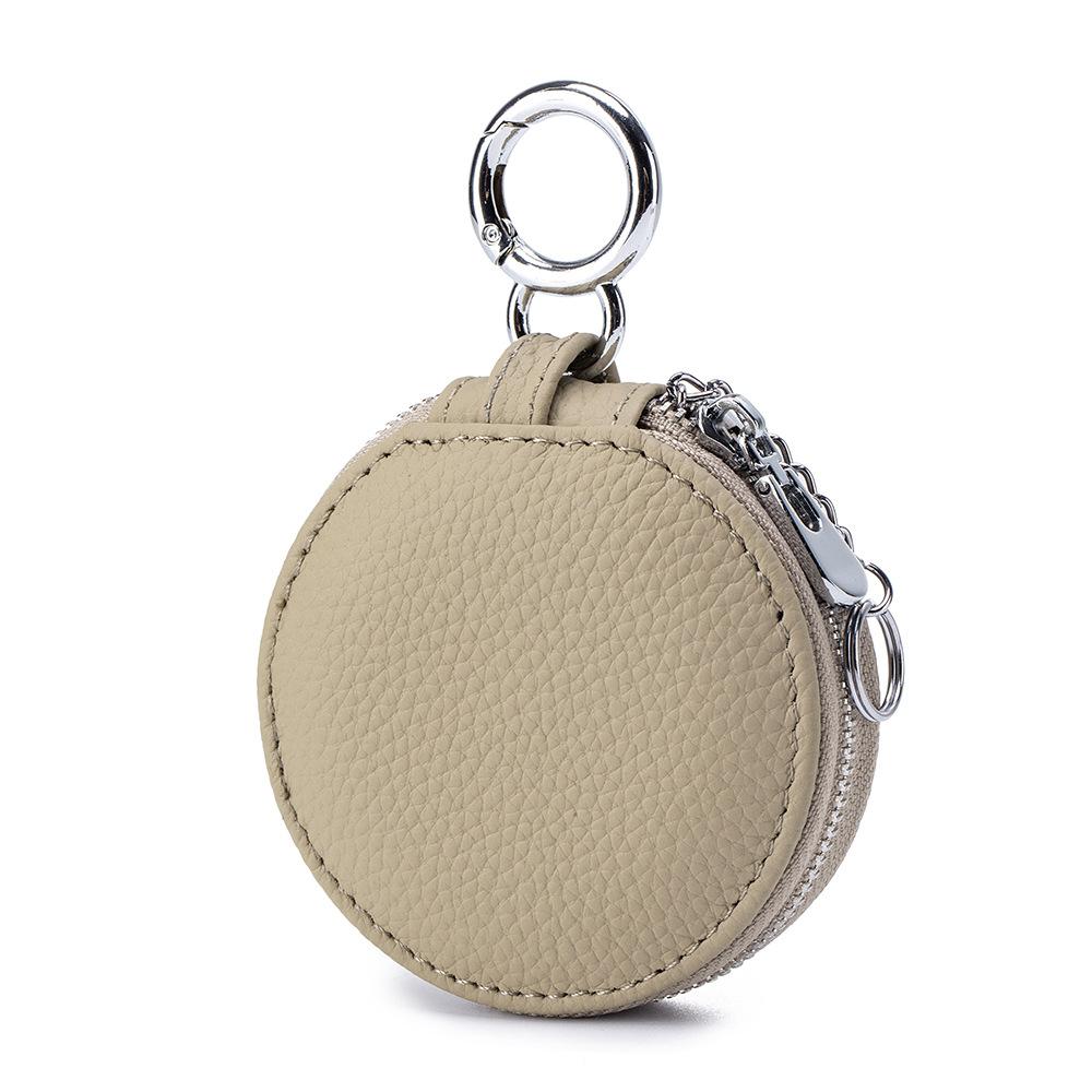 New Head Layer Leather Portable Lipstick Storage Bag With Mirror Round Bluetooth Earphone Pouch Pendant Keychain Pendant Charm