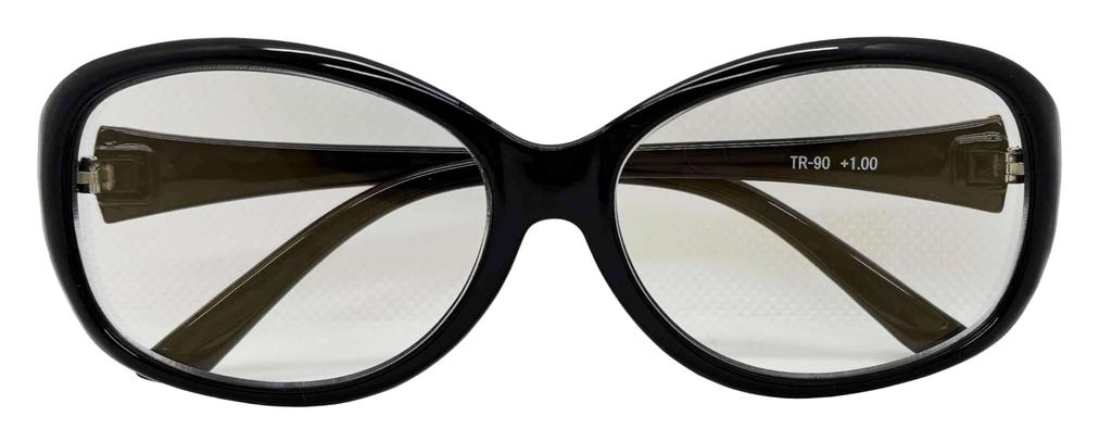 Az Senior Glasses 002R Super Elastic Temple FaceTrick Gold Lens Ladies Reading Glasses Black Frame [FaceTrick Label] TR-90 ARGG3107-1 +1.50