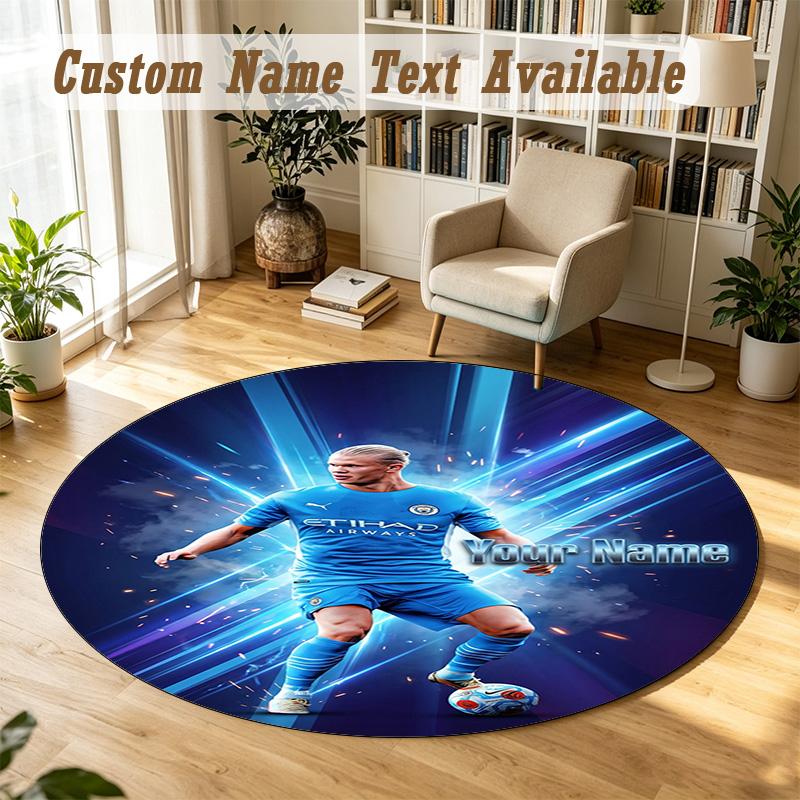 Round Rug Custom NameErling Haaland Pattern Non Slip Carpet Home Floor Decor
