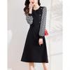 Rochie de primăvară nouă, clasică, alb-negru, în carouri, elegantă, cu temperament, de lungime medie pentru femei