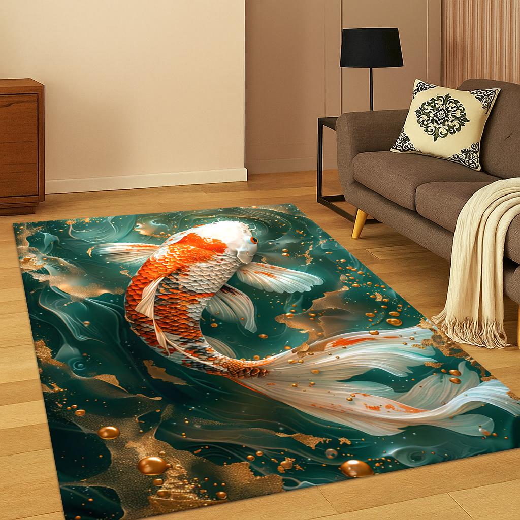 3D Tai Chi Fish Carp Nature Carpet Carpet Rug for Sofa Bedroom Living Room Doormat Home Decor,Kid Game Area Rug Non-slip Mat