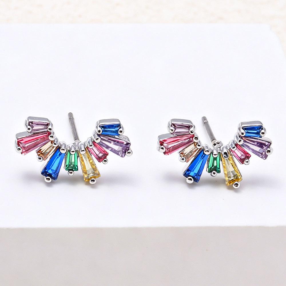 Cross-border Hot Selling Sweet Temperament Stud Earrings with Mixed Color Zirconia - Women's Accessories