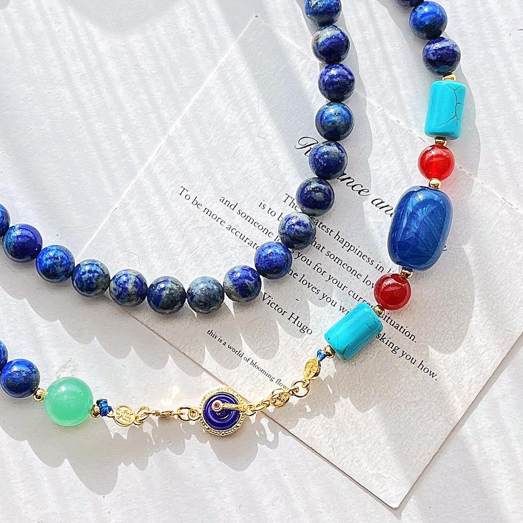 Collana Catena Maglione Lapis Lazuli Naturale di Alta Qualità Catena per Clavicola