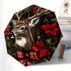 Christmas Deer Wreath Ornament Decoration with Poinsettia and Pine Cones Umbrella, Cute Umbrella with Cute Design, Portable 3-Fold Compact Umbrella fo