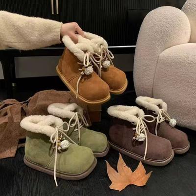 Bottes de neige chaudes d'hiver pour femmes à semelle épaisse légère, doublées en fourrure, en laine d'agneau pelucheuse, antidérapantes, décontractées, de sport, en coton, chaussures en coton, baskets