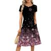 Women's Casual Fashion Round Neck Pleated Short Sleeve Retro Floral A-Line Midi Dress